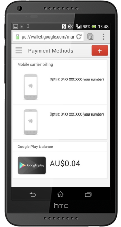 Google Play Store Billing Optus Extras